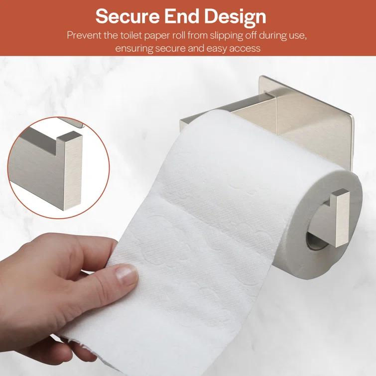 Self-Adhesive, Stainless Steel, Single Post Wall Mounted Toilet Paper Roll Holder, Stand no Drilling, in Brushed Nickel