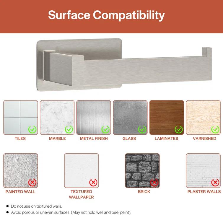 Self-Adhesive, Stainless Steel, Single Post Wall Mounted Toilet Paper Roll Holder, Stand no Drilling, in Brushed Nickel