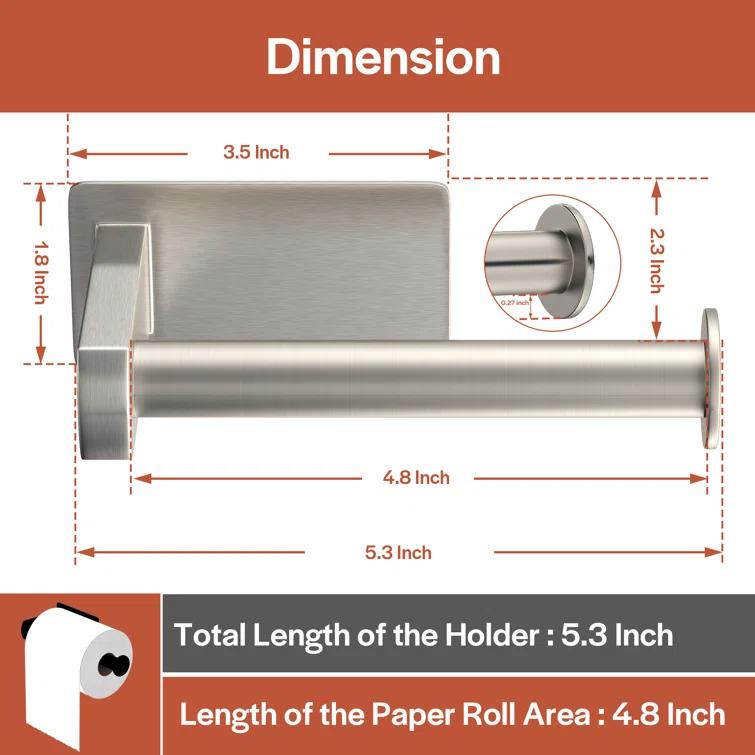 Self-Adhesive, Stainless Steel, Single Post Wall Mounted Toilet Paper Roll Holder, Stand no Drilling, in Matte Black