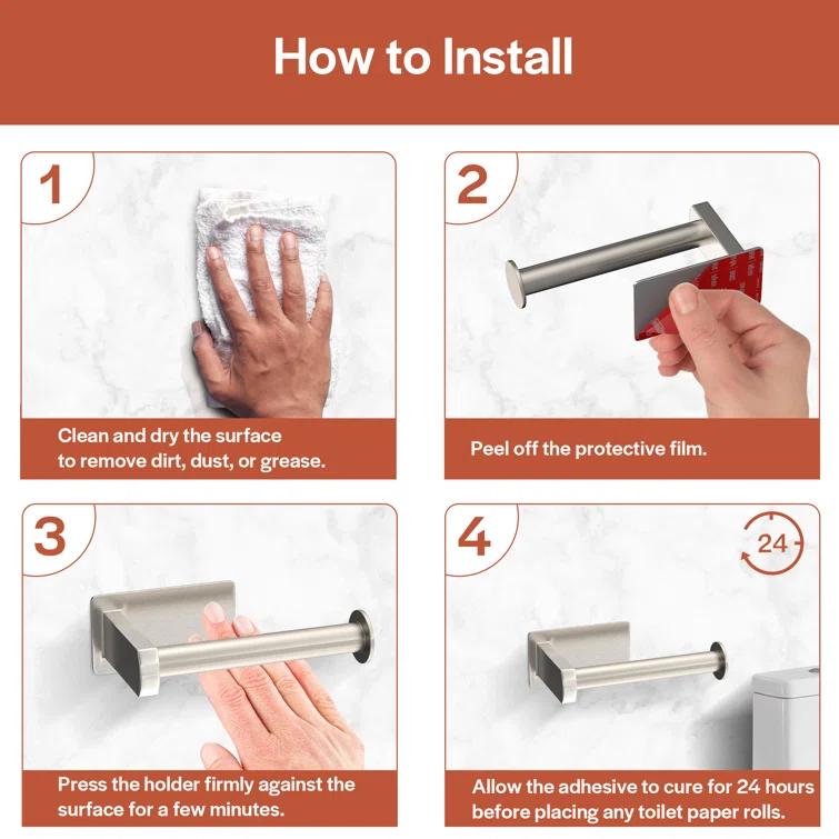 Self-Adhesive, Stainless Steel, Single Post Wall Mounted Toilet Paper Roll Holder, Stand no Drilling, in Matte Black