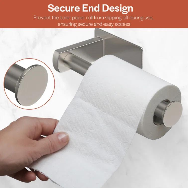 Self-Adhesive, Stainless Steel, Single Post Wall Mounted Toilet Paper Roll Holder, Stand no Drilling, in Matte Black