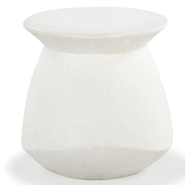 Ivory Round Concrete Pedestal Outdoor Accent Table