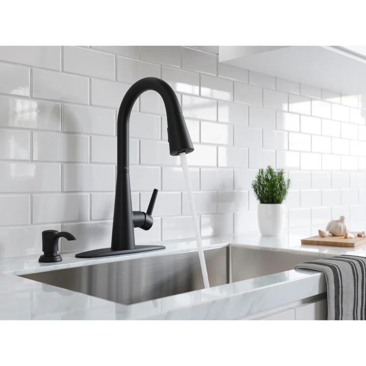 Pfister Barulli 1-Handle Pull-Down Matte Black Kitchen Faucet with Soap Dispenser