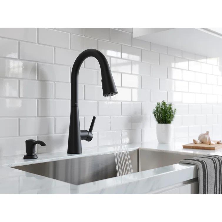Pfister Barulli 1-Handle Pull-Down Matte Black Kitchen Faucet with Soap Dispenser