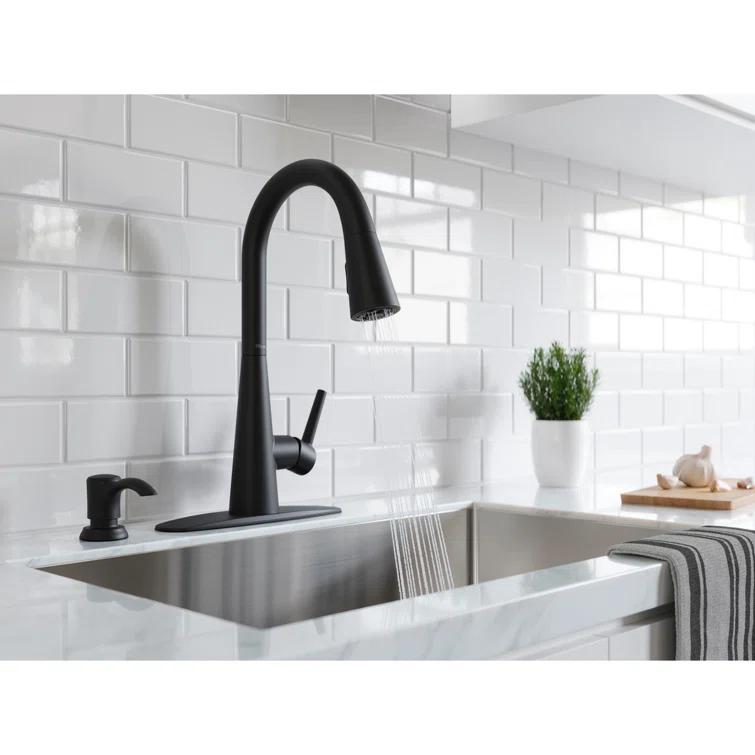 Pfister Barulli 1-Handle Pull-Down Matte Black Kitchen Faucet with Soap Dispenser