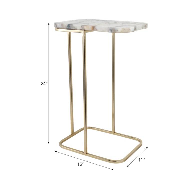 Sagebrook Home 24X15" Agate Top C-Table, White/Gold