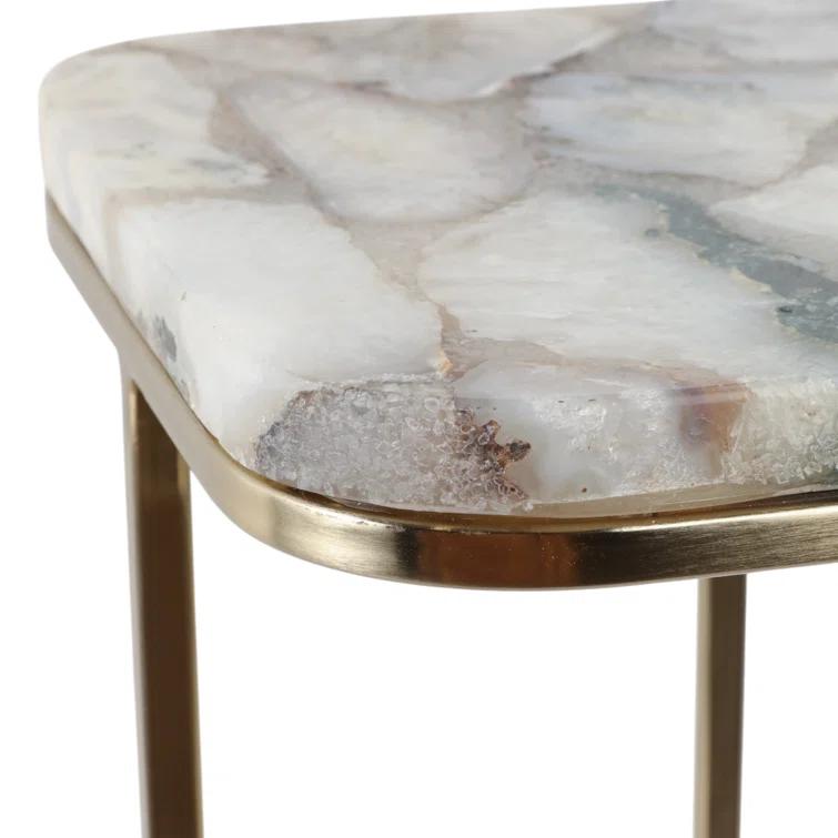 Sagebrook Home 24X15" Agate Top C-Table, White/Gold