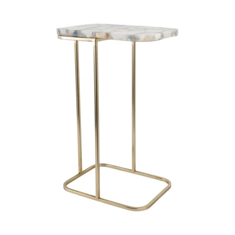 Sagebrook Home 24X15" Agate Top C-Table, White/Gold