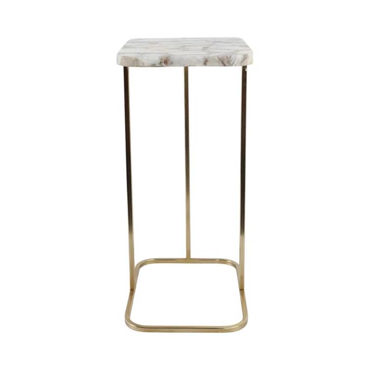 Sagebrook Home 24X15" Agate Top C-Table, White/Gold