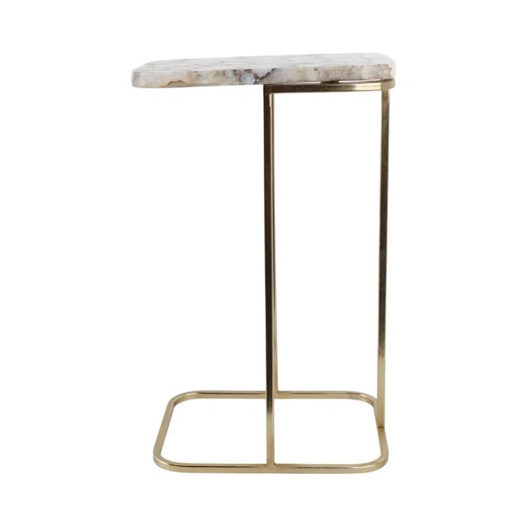 Sagebrook Home 24X15" Agate Top C-Table, White/Gold