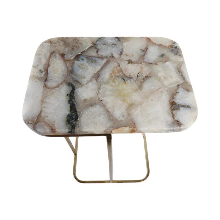 Sagebrook Home 24X15" Agate Top C-Table, White/Gold