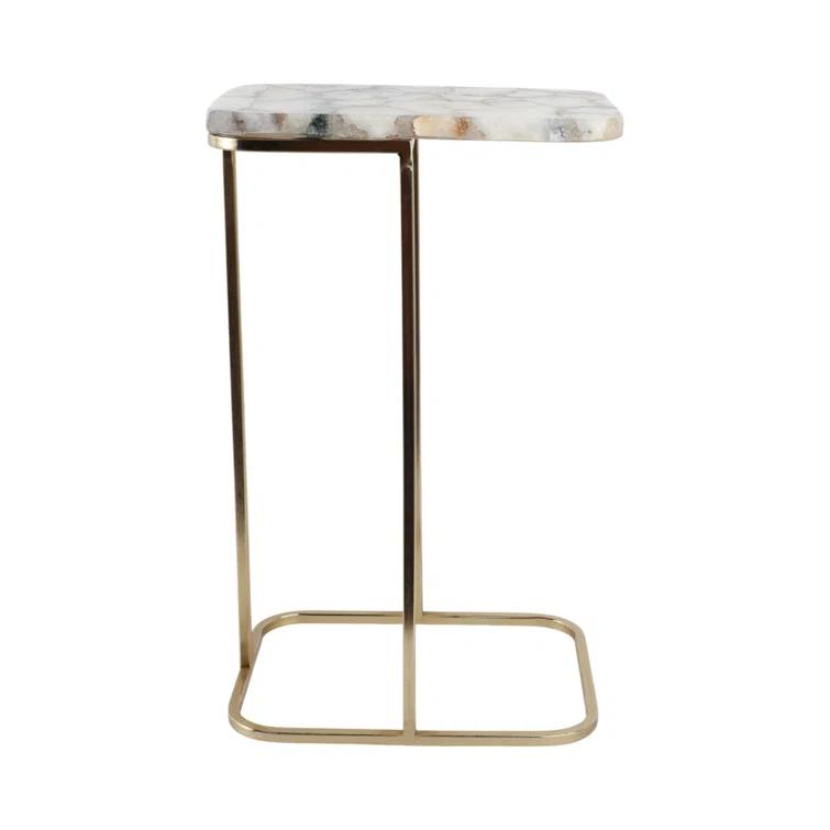 Sagebrook Home 24X15" Agate Top C-Table, White/Gold