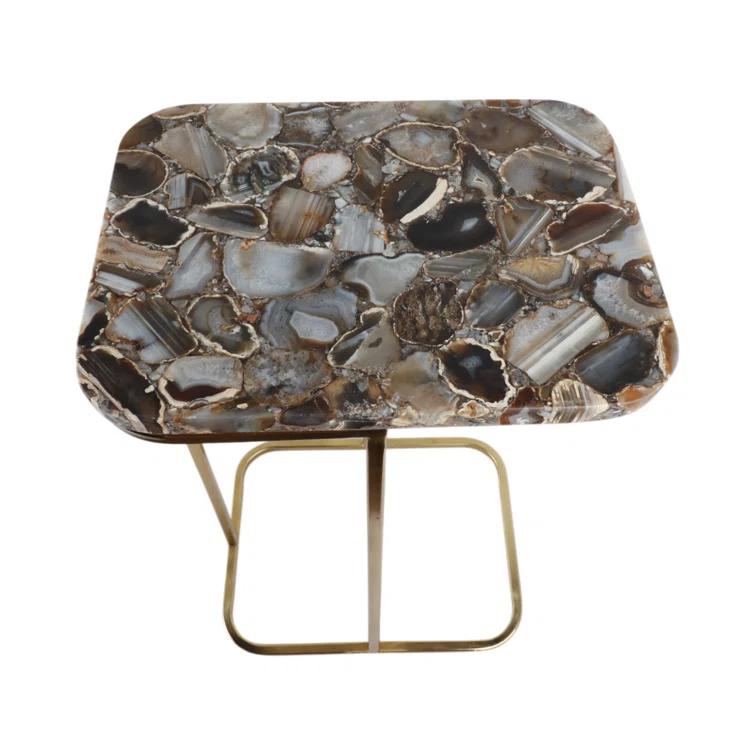 Sagebrook Home 24X15" Agate Top C-Table, White/Gold & Reviews | Perigold