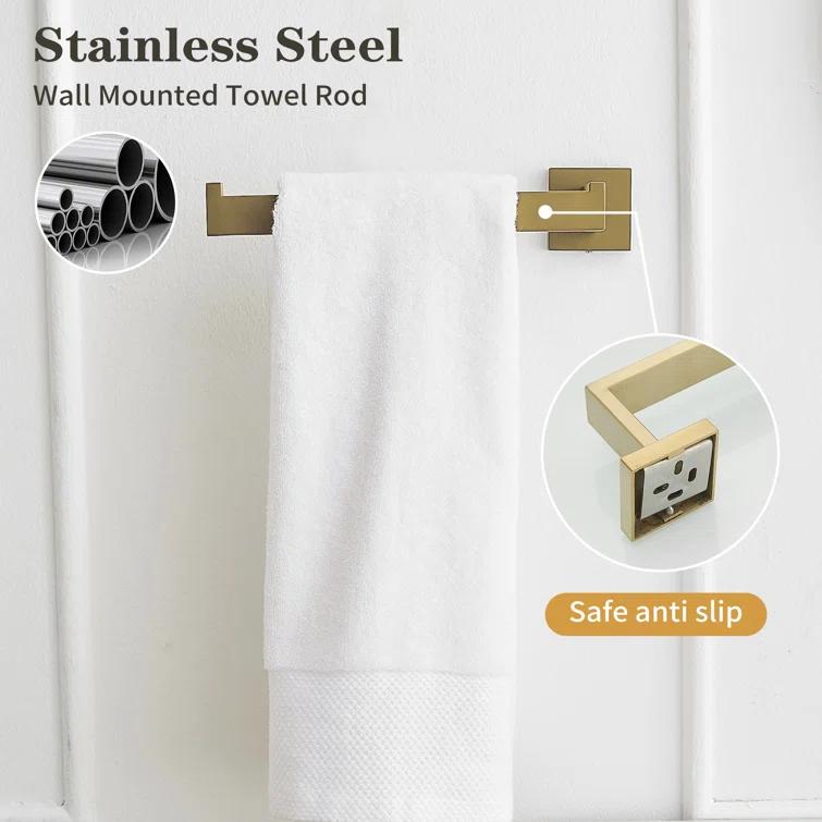 4-Piece Bath Hardware With Towel Bar For Bathroom Wall Towel Hook And Towel Ring Set