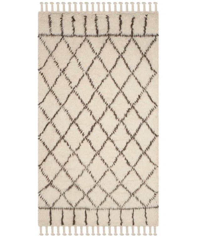 Aderonke Hand Tufted Wool/Cotton Geometric Rug in Ivory/Brown