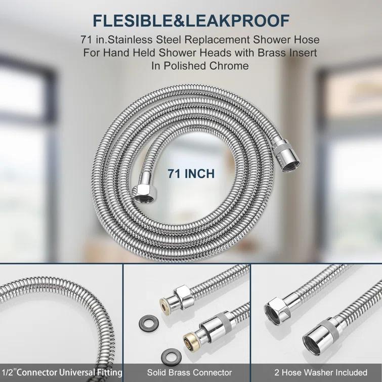 71 In. Modern Flexible Handheld Shower Hose Replacement For Bathing Toilet Cleaning Pet With Brass Fitting In Chrome