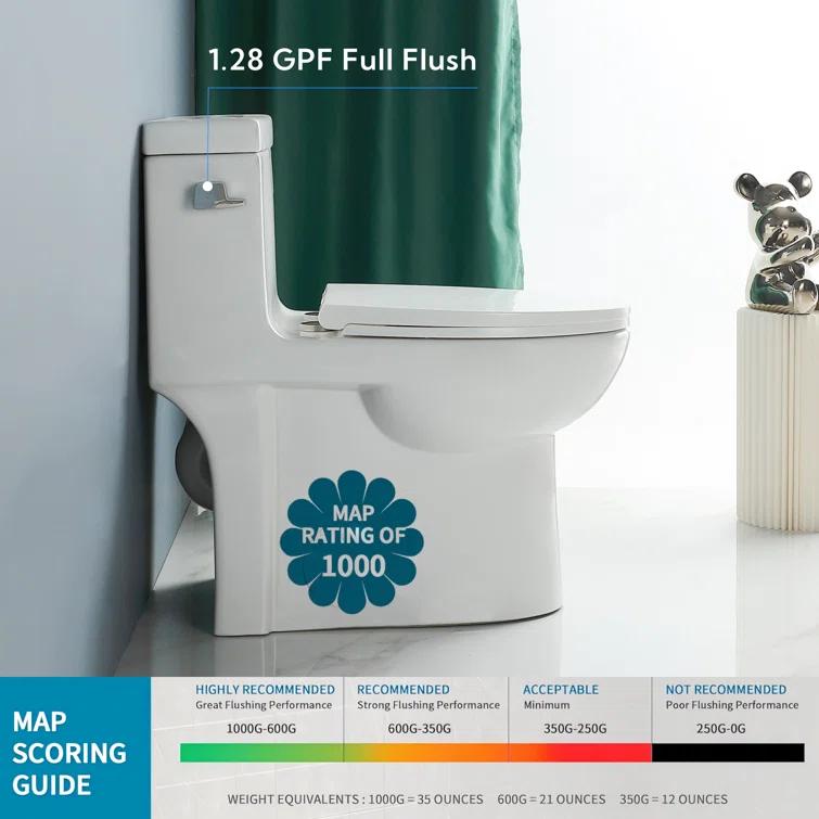 ABRUZZO 1.28 GPF Elongated Comfort Height One-Piece Toilet Floor Mounted (Seat Included), White
