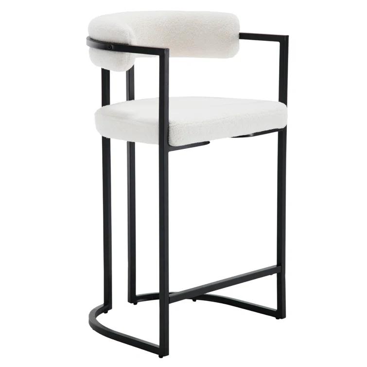 Ivy Bronx Modern Upholstered Hollow Bar Stool With Armrests And Footrests, Barrel High Stools (Set of 2)