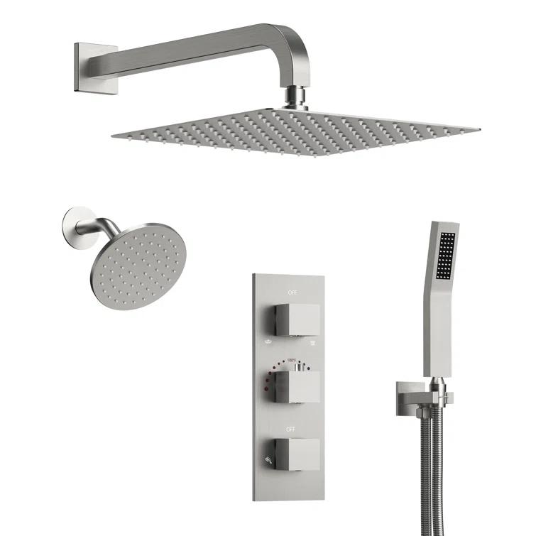 Thermostatic Dual Shower System 12" Rainfall Shower Head with Rough-in Valve
