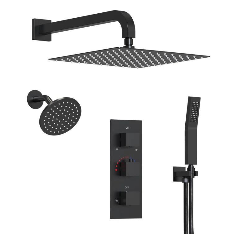 Thermostatic Dual Shower System 12" Rainfall Shower Head with Rough-in Valve