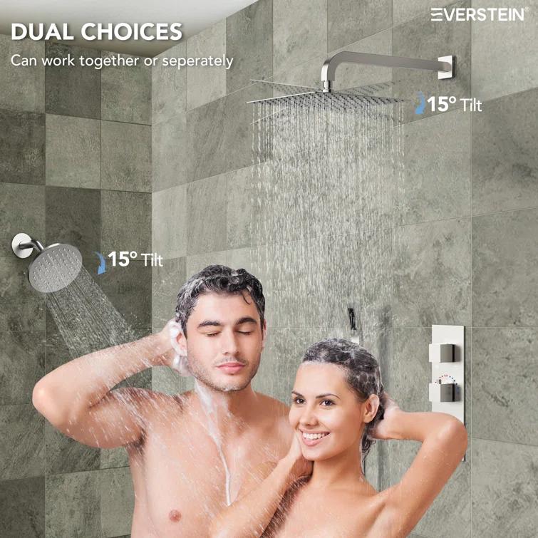 Thermostatic Dual Shower System 12" Rainfall Shower Head with Rough-in Valve