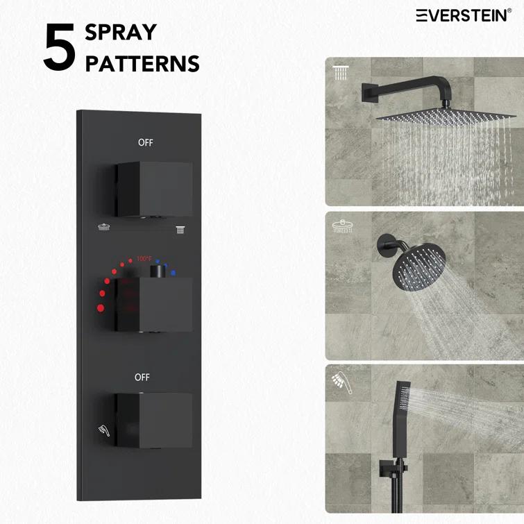 Thermostatic Dual Shower System 12" Rainfall Shower Head with Rough-in Valve