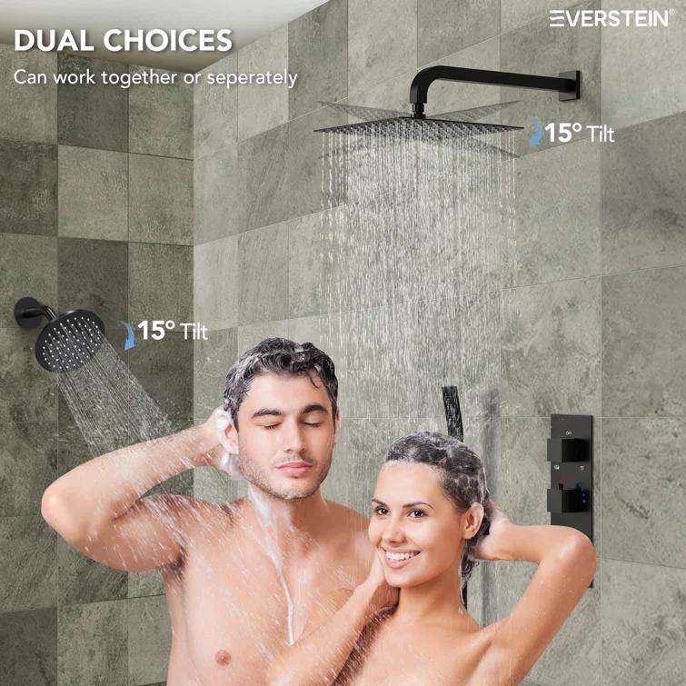 Thermostatic Dual Shower System 12" Rainfall Shower Head with Rough-in Valve