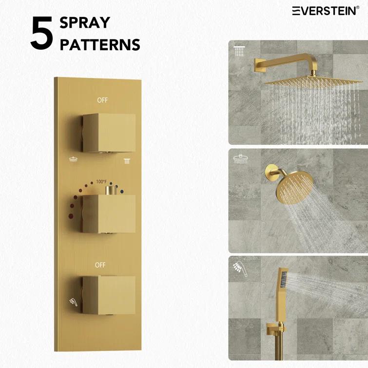 Thermostatic Dual Shower System 12" Rainfall Shower Head with Rough-in Valve