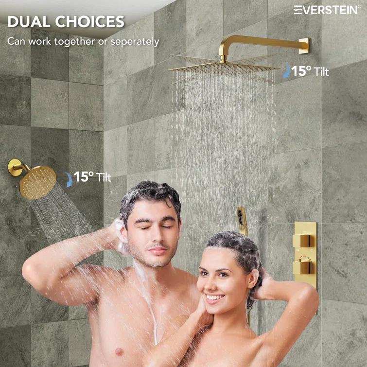Thermostatic Dual Shower System 12" Rainfall Shower Head with Rough-in Valve