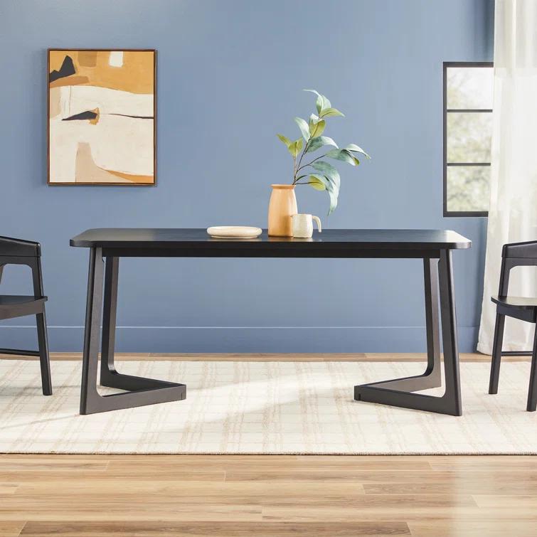 Modern Rectangle Solid Wood Veneer Dining Table for 6 with Geometric Leg Design