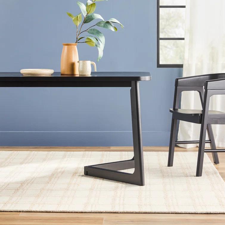 Modern Rectangle Solid Wood Veneer Dining Table for 6 with Geometric Leg Design