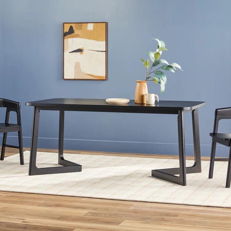 Modern Rectangle Solid Wood Veneer Dining Table for 6 with Geometric Leg Design