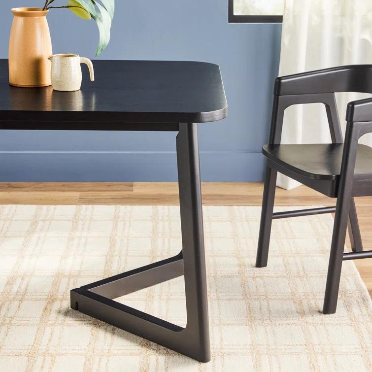 Modern Rectangle Solid Wood Veneer Dining Table for 6 with Geometric Leg Design