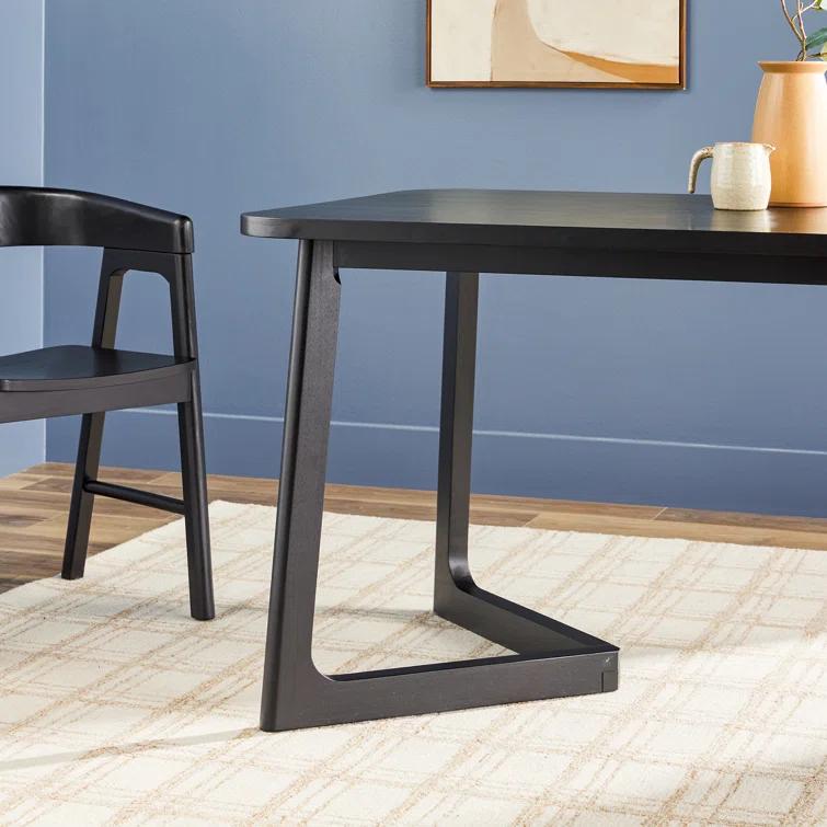Modern Rectangle Solid Wood Veneer Dining Table for 6 with Geometric Leg Design