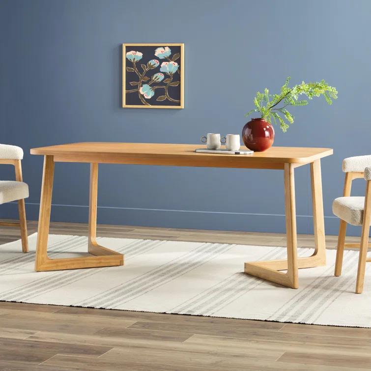 Modern Rectangle Solid Wood Veneer Dining Table for 6 with Geometric Leg Design