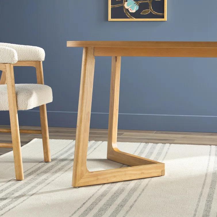 Modern Rectangle Solid Wood Veneer Dining Table for 6 with Geometric Leg Design