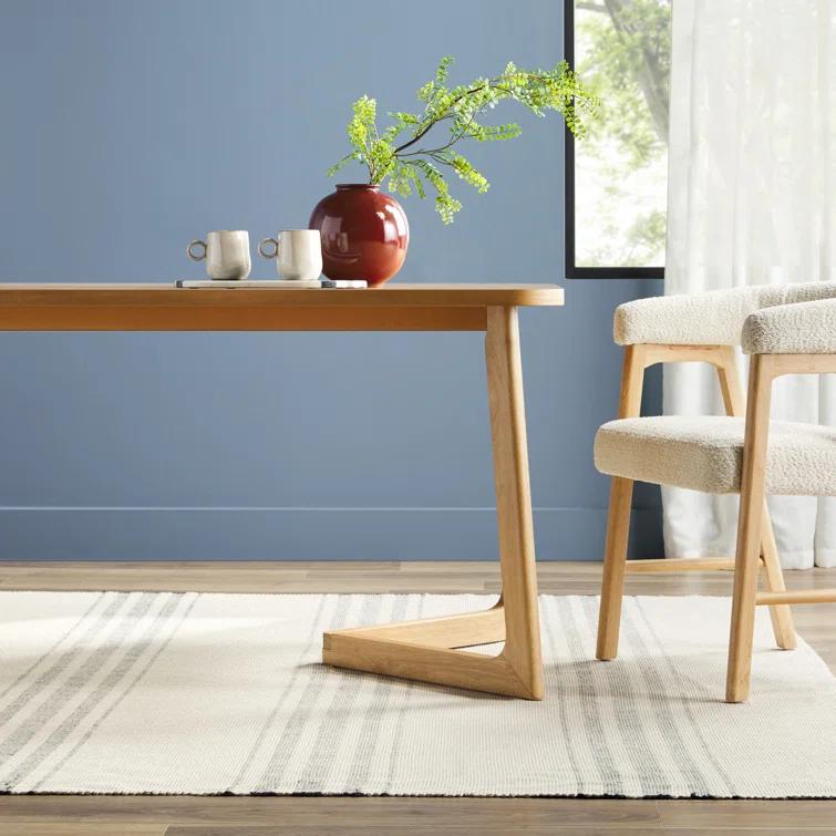 Modern Rectangle Solid Wood Veneer Dining Table for 6 with Geometric Leg Design
