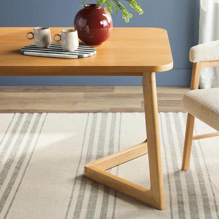 Modern Rectangle Solid Wood Veneer Dining Table for 6 with Geometric Leg Design
