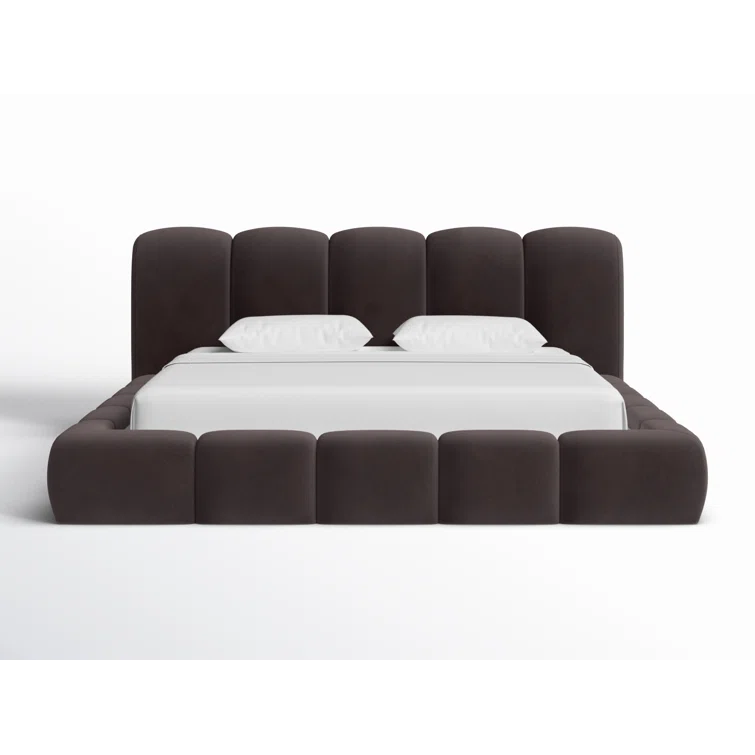 Gray Upholstered King Platform Bed with Tufted Headboard