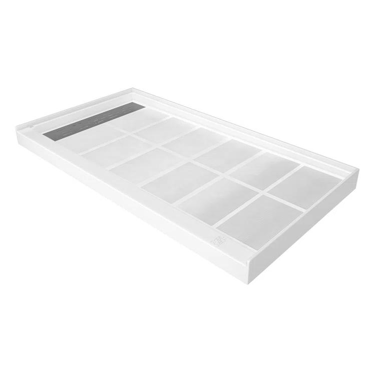 CASAINC CABR2501WH6032L GranVía 60"W X 32"D Single Threshold Shower Base Anti-Slip Shower Pan, Drain Assembly & Drain Cover Included