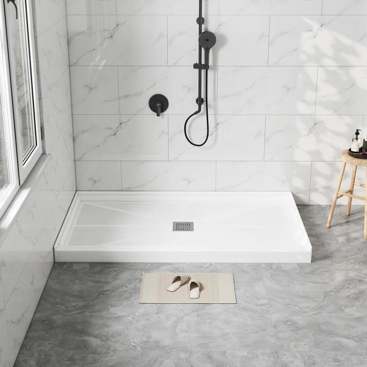 CASAINC CABR2501WH6032L GranVía 60"W X 32"D Single Threshold Shower Base Anti-Slip Shower Pan, Drain Assembly & Drain Cover Included