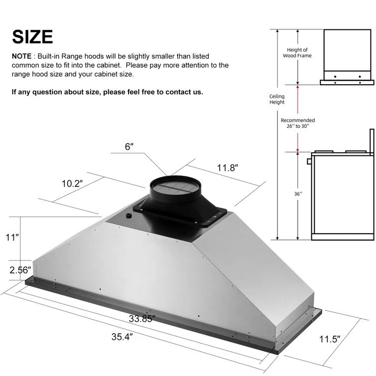 36 In. 900 Cfm Insert Range Hood In Black Stainless Steel With Dishwasher Filter