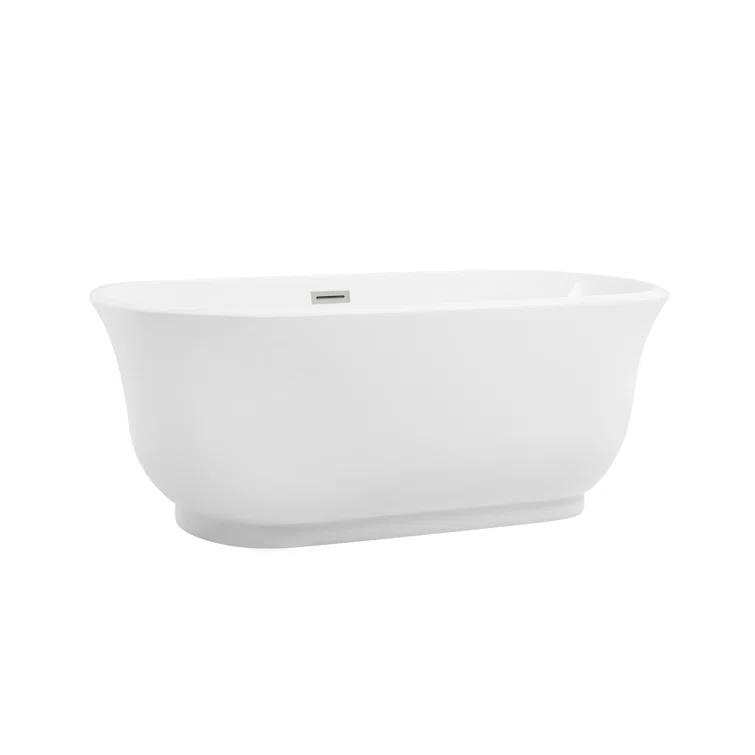 Elegant Kitchen and Bath 59 Inch Soaking Bathtub with Polished White Trim