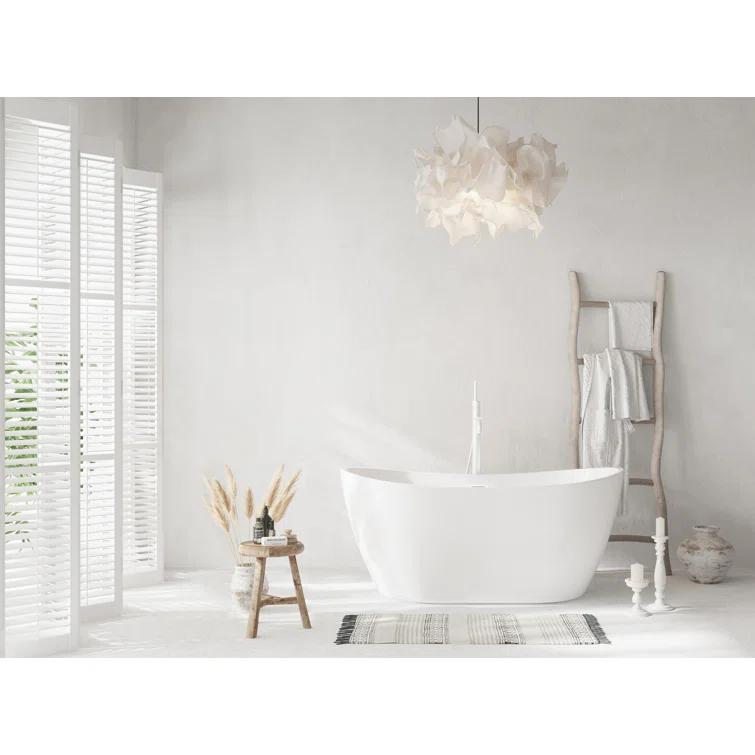Elegant Kitchen and Bath 59 Inch Soaking Bathtub in Glossy White with Polished White Trim