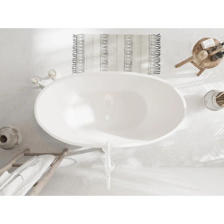 Elegant Kitchen and Bath 59 Inch Soaking Bathtub in Glossy White with Polished White Trim