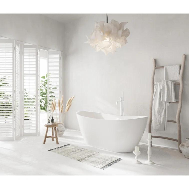 Elegant Kitchen and Bath 59 Inch Soaking Bathtub in Glossy White with Polished White Trim