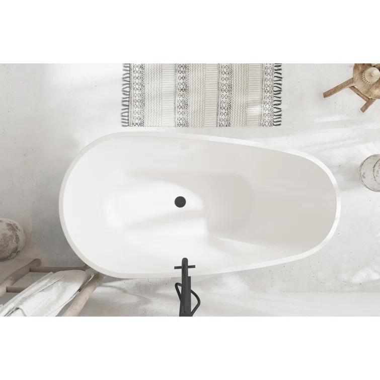 Elegant Kitchen and Bath 59 inch Bathtub in Glossy White with Matte Black Trim