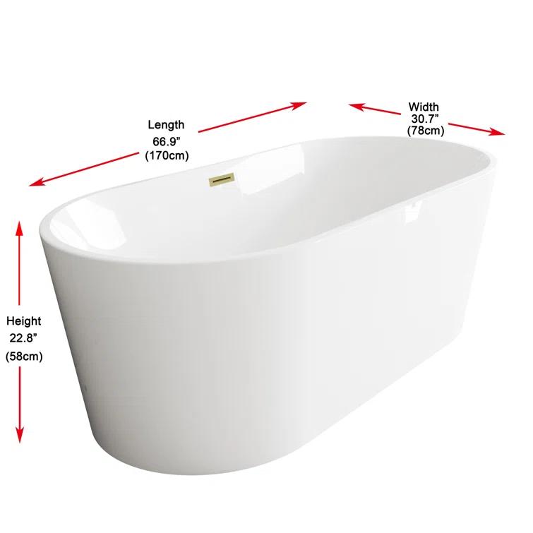 Living District BT30167GW-BGD 67 Inch Bathtub in Glossy White with Trim