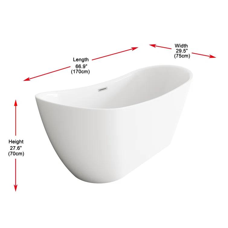 Living District 67 Inch Bathtub in Glossy White with Trim BT30467GW-BNK