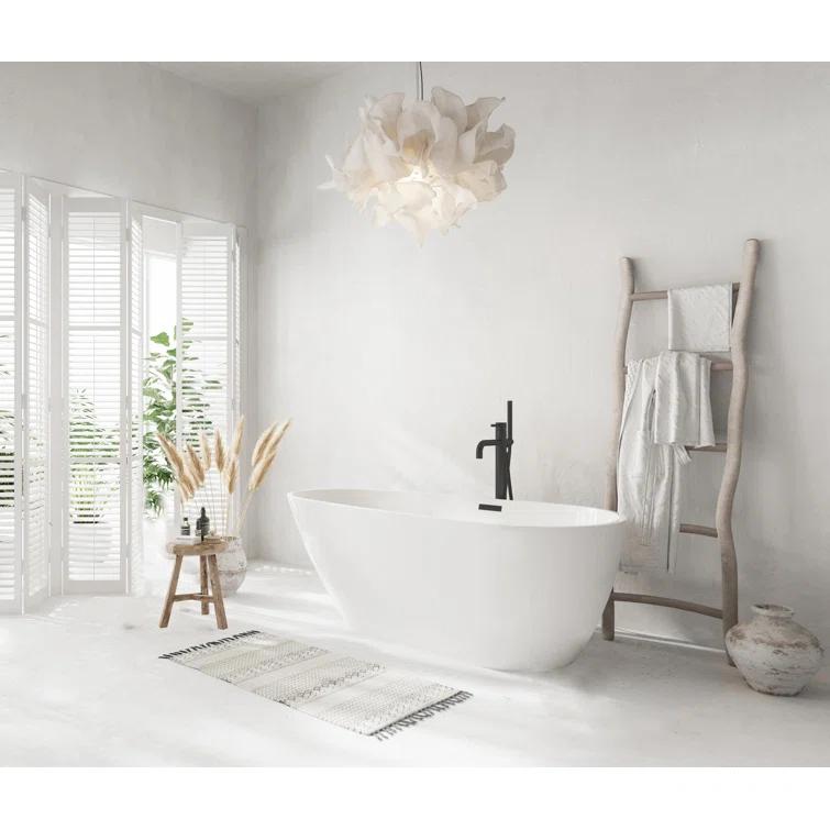 Elegant Kitchen and Bath 59 inch Bathtub in Glossy White with Matte Black Trim